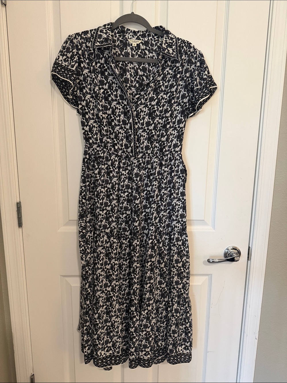 Warehouse Black and White Printed Midi Shirt Dress